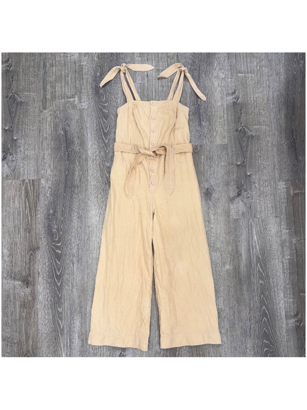 Apiece Apart Jumpsuit Womens 4 Tan Brown Deia Linen Sleeveless Cropped Wide Leg